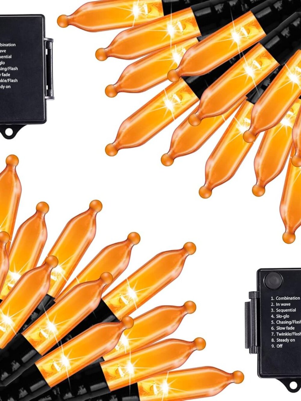 Halloween Orange Battery Operated String Lights, 2 Pack 17.8 Feet 50 LED